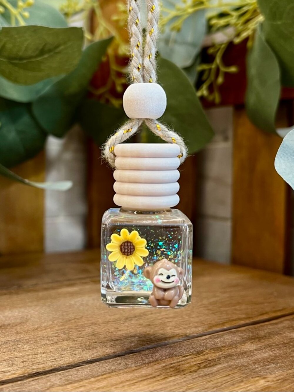 Monkey with Sunflower Car Oil Diffuser, Monkey Car Air Freshener, Fragrance Oil